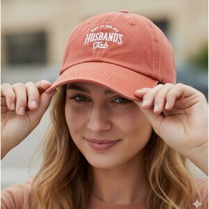 Women's Baseball Cap - Put It On My Husband's Tab - NEW (Orange)